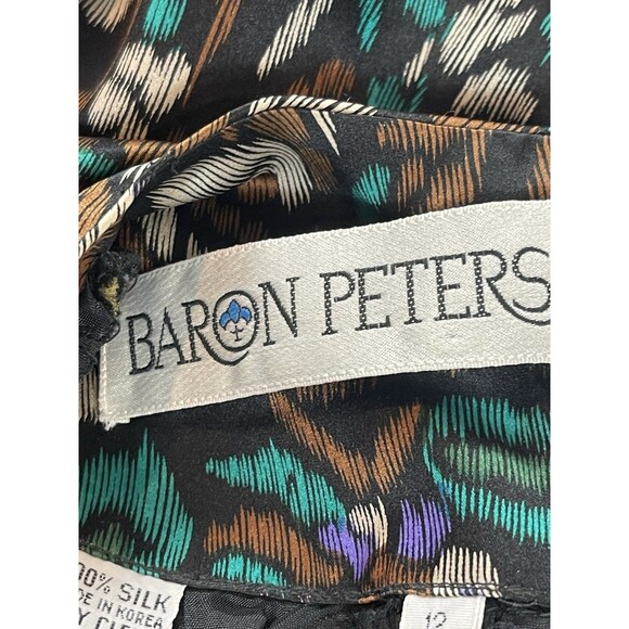 Vintage Baron Peters 100% Silk Floral Dress Sz 12 Multicolor Jewel Toned V-neck - Picture 8 of 16